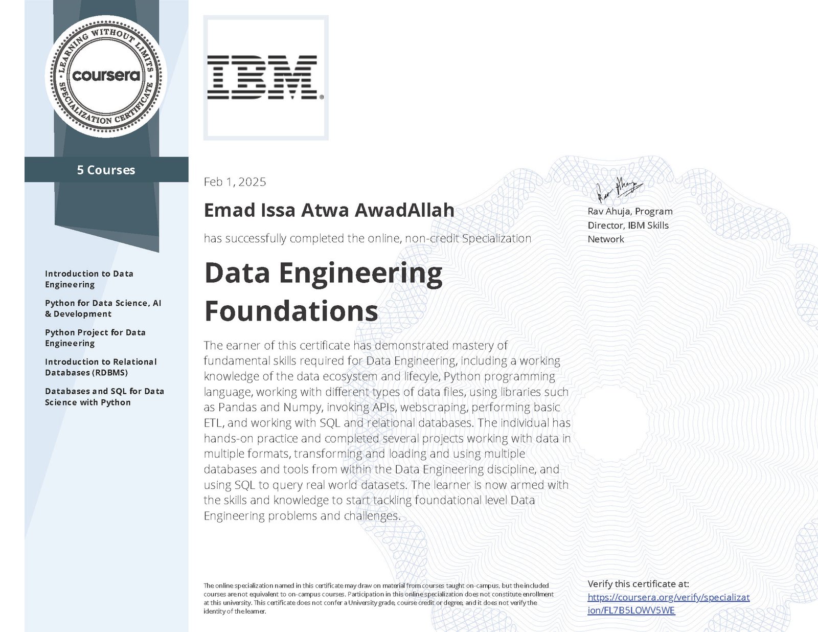 MOS Certificate